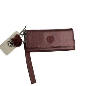 Kipling long wallet rubi dark maroon AC8151 metallic bag wristlet NWT OS
